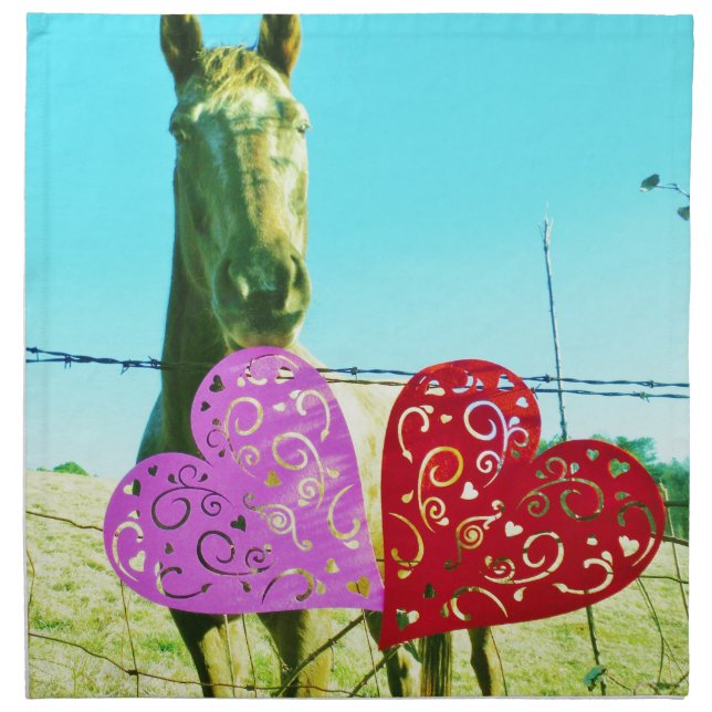 Blond horse and Pink and Red Hearts Napkin (Front)