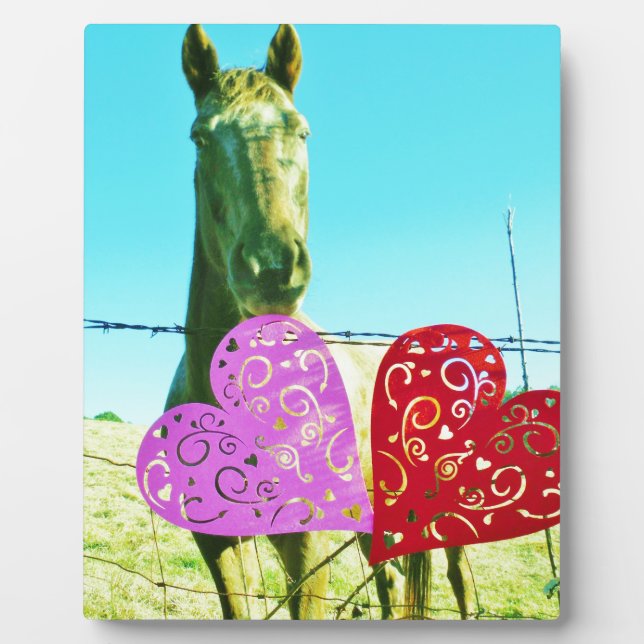 Blond horse and Pink and Red Hearts Plaque (Front)