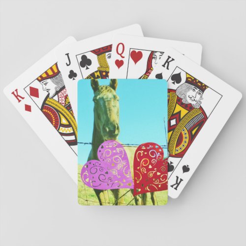 Blond horse and Pink and Red Hearts Playing Cards