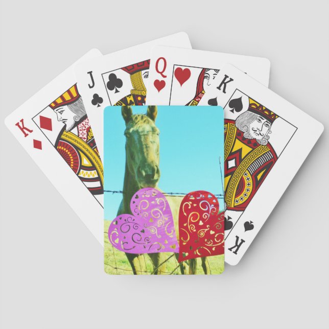 Blond horse and Pink and Red Hearts Poker Cards (Back)