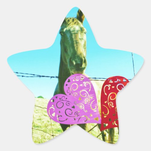 Blond horse and Pink and Red Hearts Star Sticker