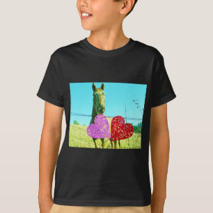 Blond horse and Pink and Red Hearts T-Shirt