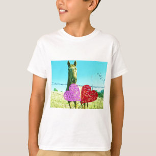 Blond horse and Pink and Red Hearts T-Shirt