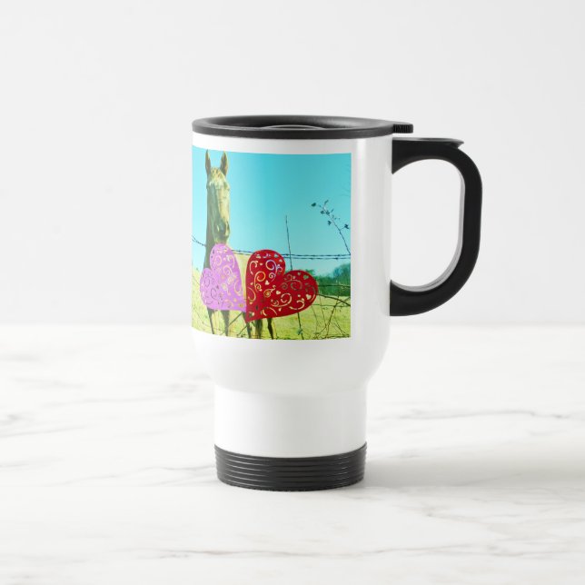 Blond horse and Pink and Red Hearts Travel Mug (Right)