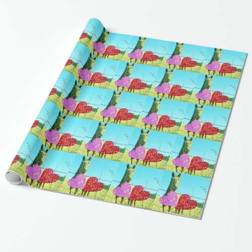 Blond horse and Pink and Red Hearts Wrapping Paper