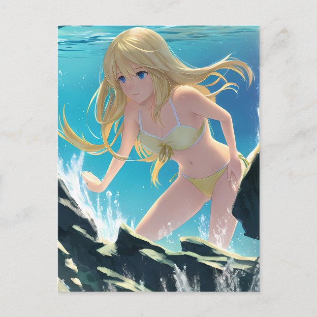 Blond in a Bikini Underwater Photo Anime  Postcard (Front)