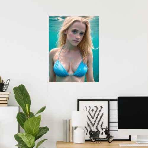 Blond in a Bikini Underwater Photo Poster