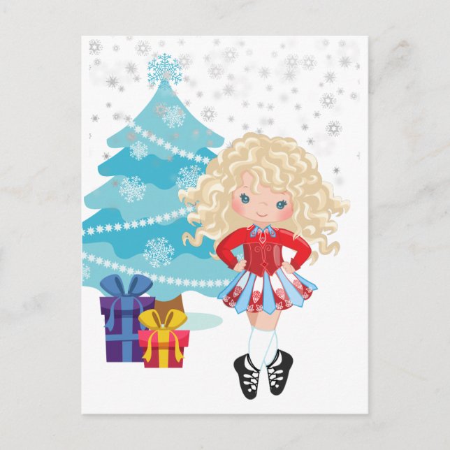 Blond Irish Dancer Winter Christmas Holiday Card (Front)