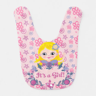 Blond It's a Girl on Pink Bib