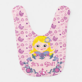 Blond It's a Girl on Pink Bib