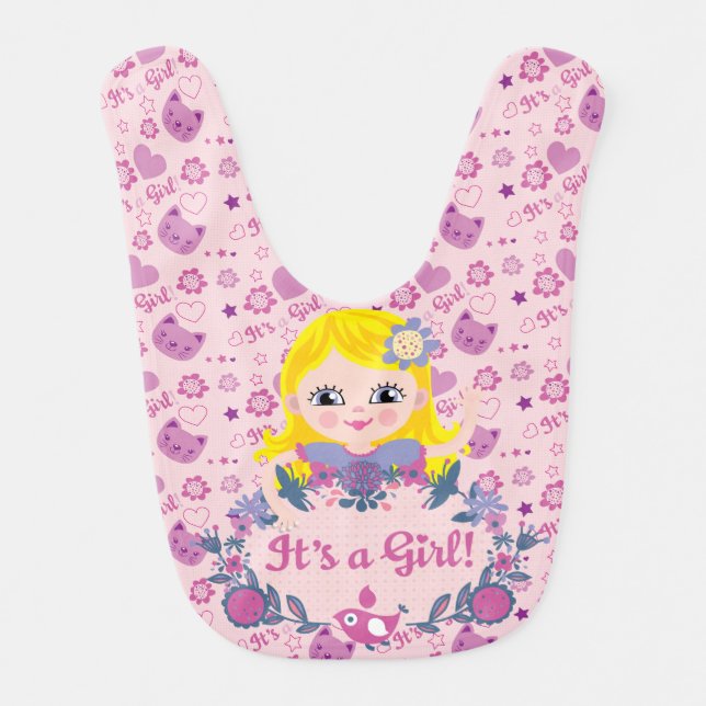 Blond It's a Girl on Pink Bib (Front)