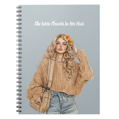 Blond Jeans Flowers in Her Hair Notebook