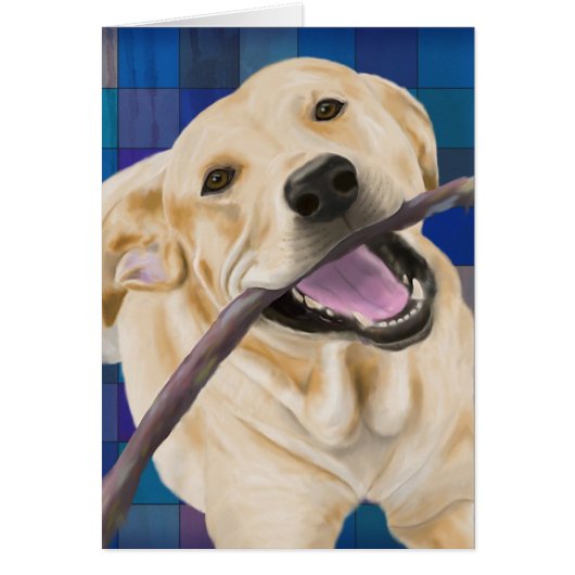 Blond Labrador Smiling with Joy, Chewing a Stick Cards (Front)
