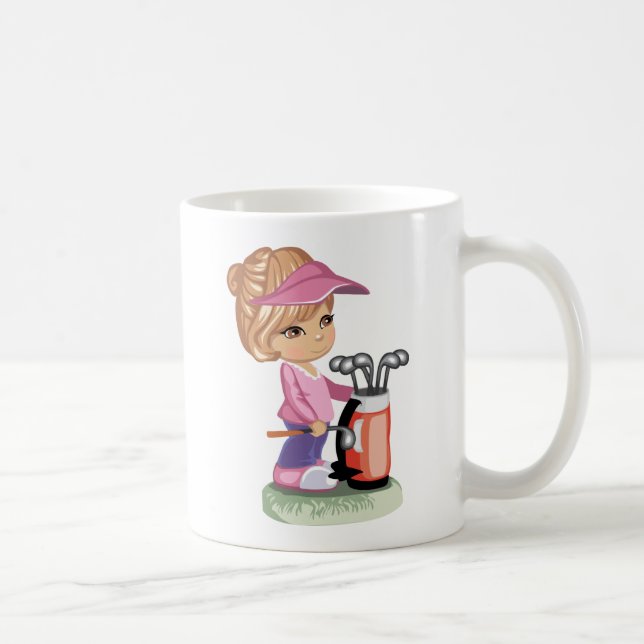 Blond little girl playing golf coffee mug (Right)