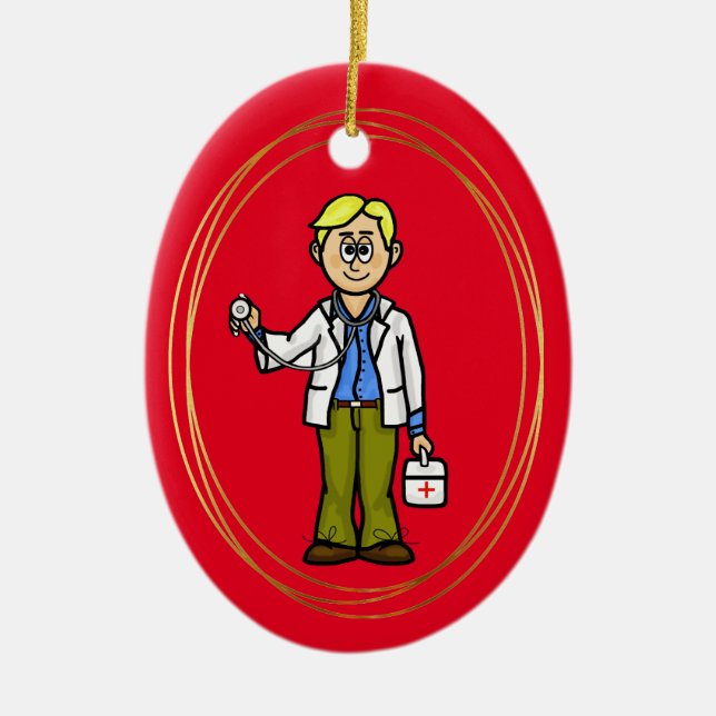 Blond Male Doctor with Stethoscope Ornament (Front)