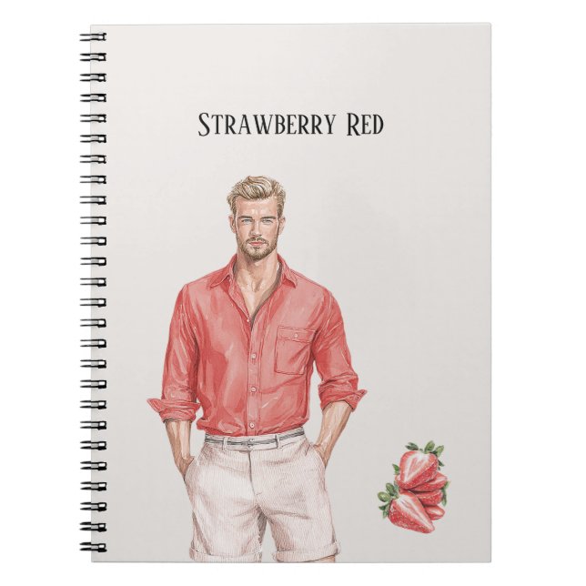 Blond Male Strawberry Red Top Notebook (Front)