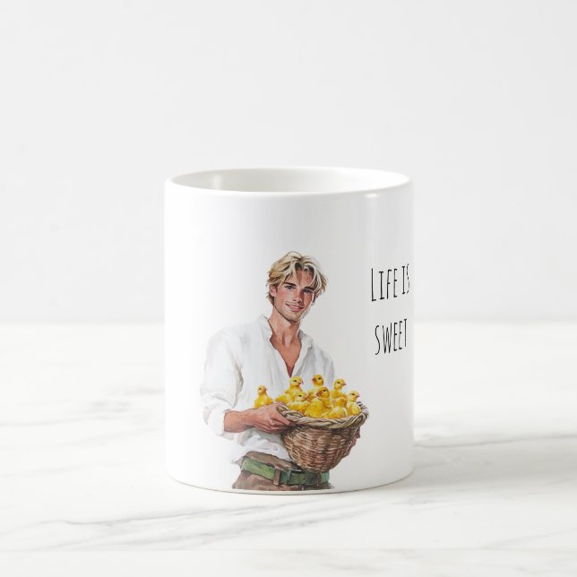 Blond Man Baby Chicks in Basket Coffee Mug (Center)