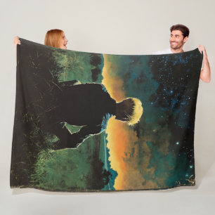 Blond Man in Field Man Under Night Sky Fleece Blanket