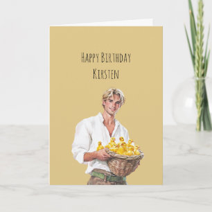 Blond Man Yellow Chickens Basket Birthday Card