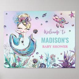 Blond Mermaid Baby Shower Under the Sea Welcome Poster