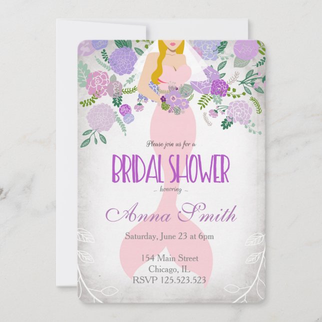 Blond Mermaid bridal invitation under the sea (Front)