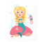 Blond mermaid cartoon girl with starfish seahorse