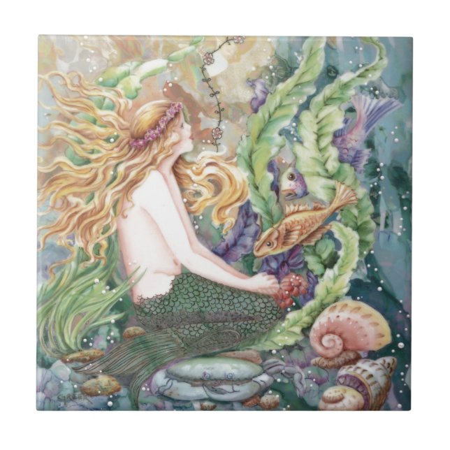 Blond Mermaid Ceramic Tile (Front)