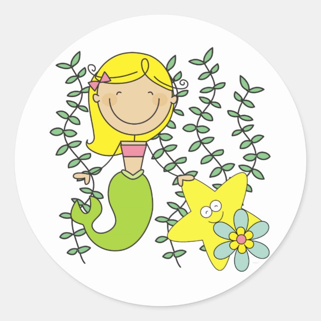 Blond Mermaid Classic Round Sticker (Front)