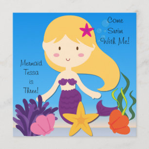 Blond Mermaid Custom Birthday Invitation