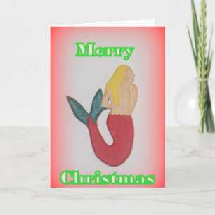 blond mermaid merry christmas greeting card