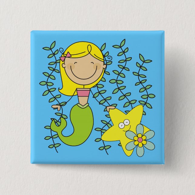 Blond Mermaid Pinback Button (Front)