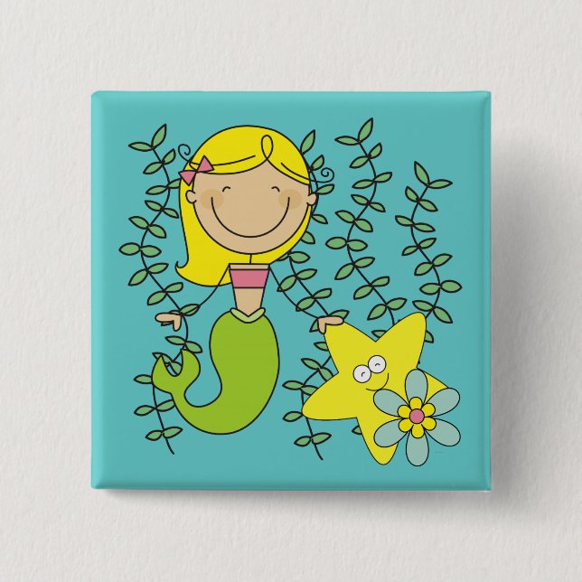 Blond Mermaid Pinback Button (Front)