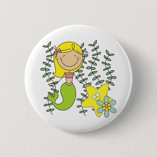 Blond Mermaid Pinback Button (Front)