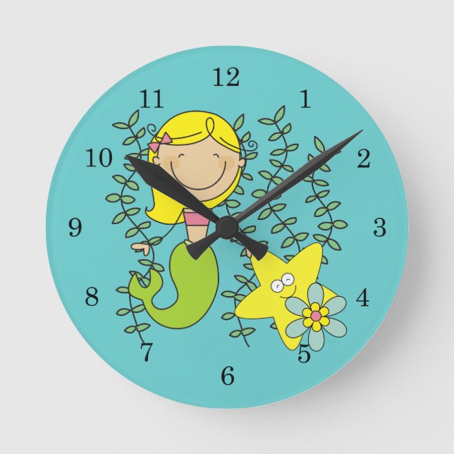 Blond Mermaid Round Clock (Front)