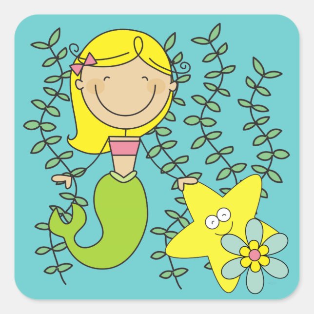 Blond Mermaid Square Sticker (Front)