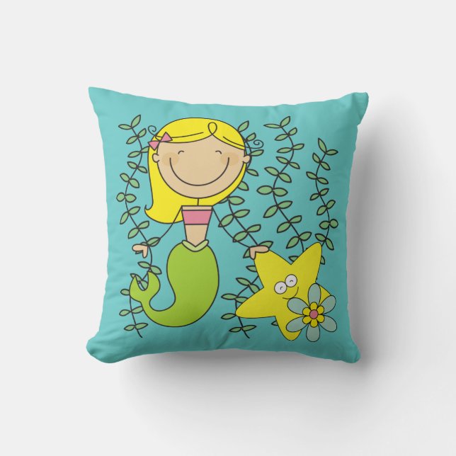 Blond Mermaid Throw Pillow (Front)