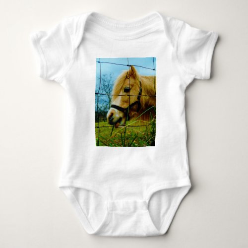 Blond Miniature Pony  Horse Blue Sky Baby Bodysuit