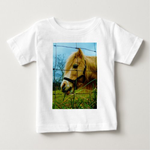 Blond Miniature Pony  Horse Blue Sky Baby T_Shirt