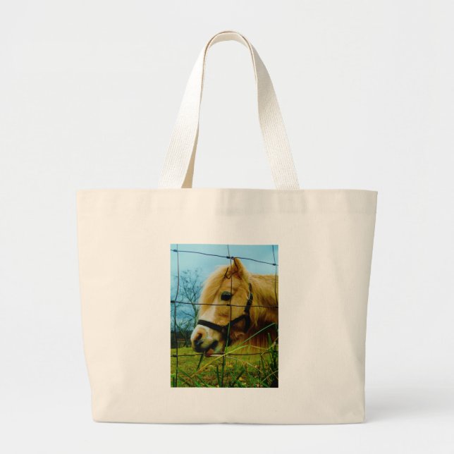Blond Miniature Pony / Horse Blue Sky Large Tote Bag (Front)