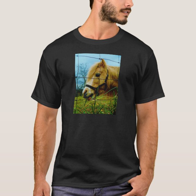 Blond Miniature Pony / Horse Blue Sky T-Shirt (Front)