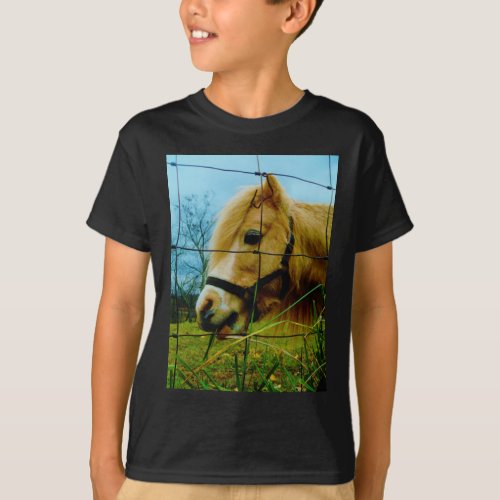 Blond Miniature Pony  Horse Blue Sky T_Shirt