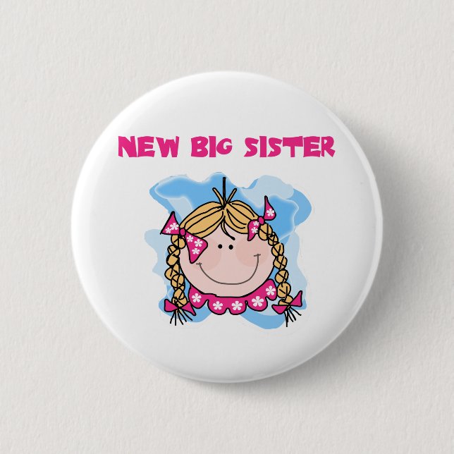 Blond New Big Sister Tshirts and Gifts Button (Front)