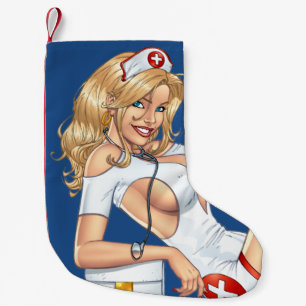 Blond Nurse In Uniform Pulling Up Stockings