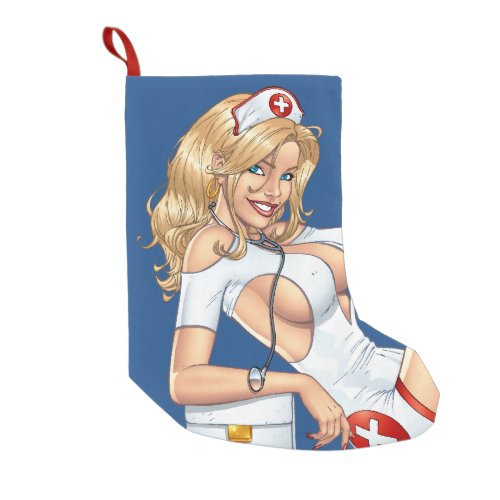 Blond Nurse In Uniform Pulling Up Stockings