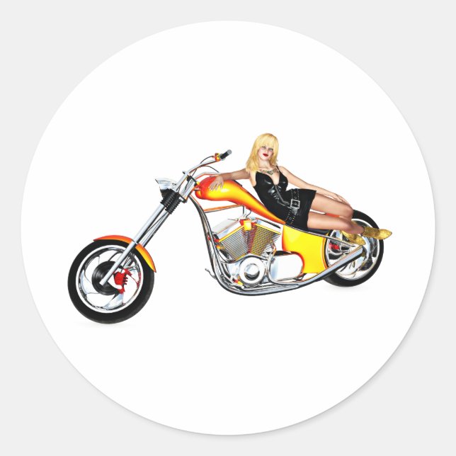 Blond on a chopper classic round sticker (Front)