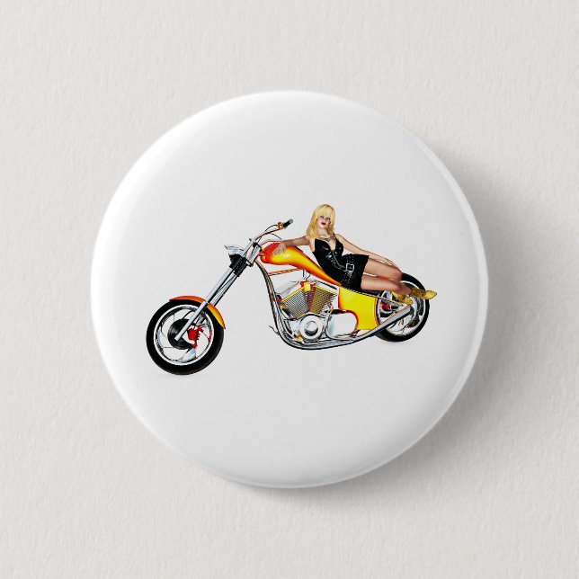 Blond on a chopper pinback button (Front)
