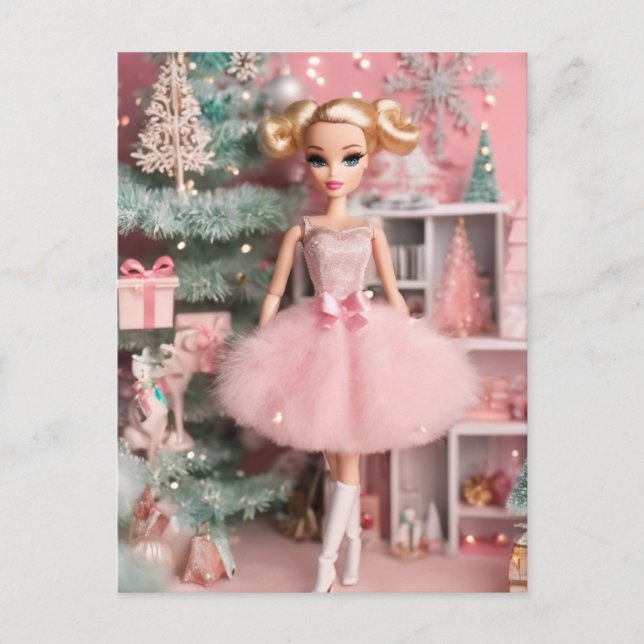Blond Pastel Retro Christmas Doll Postcard (Front)