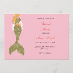 Blond pink mermaid bridal shower invitation