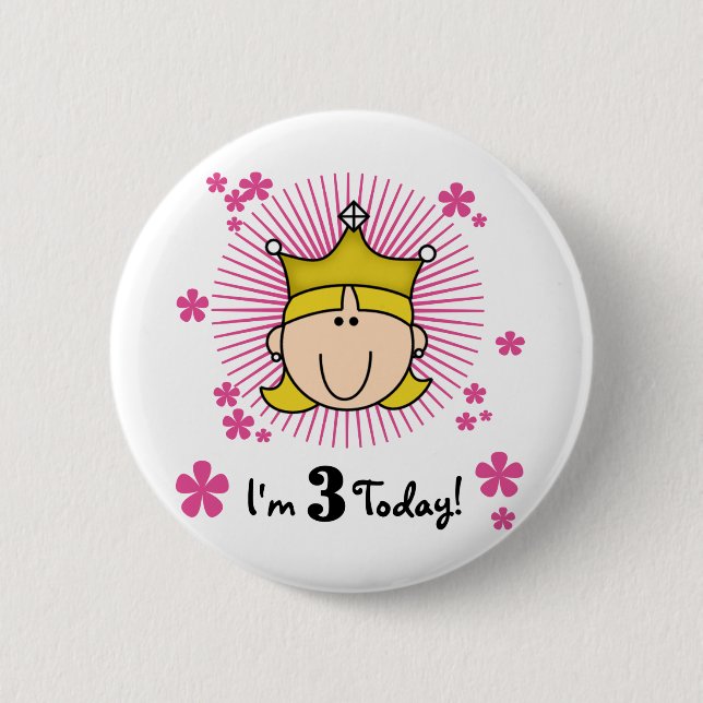 Blond Princess 3rd Birthday Tshirts & Gifts Button (Front)