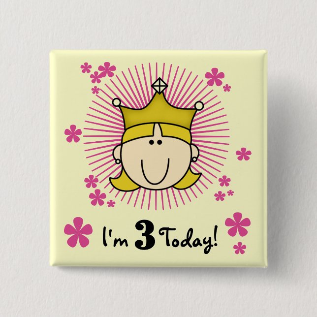 Blond Princess 3rd Birthday Tshirts & Gifts Pinback Button (Front)